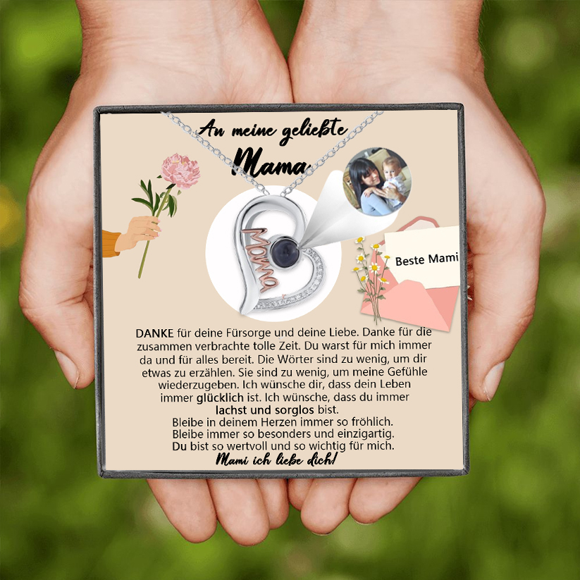 Personalisiertes Foto Herz Projektion Mama Halskette-An meine geliebte Mama-Geschenk mit Nachrichtenkarte 
