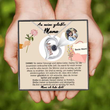Personalisiertes Foto Herz Projektion Mama Halskette-An meine geliebte Mama-Geschenk mit Nachrichtenkarte 