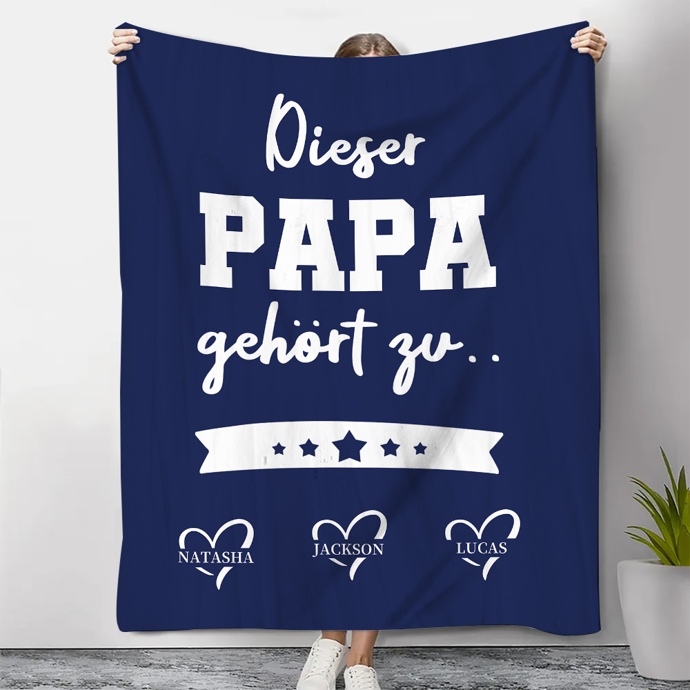 Decke-Personalisierbare 3 Namen Decke - Dieser Papa gehört zu - Geschenk für Vater