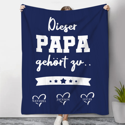 Decke-Personalisierbare 3 Namen Decke - Dieser Papa gehört zu - Geschenk für Vater