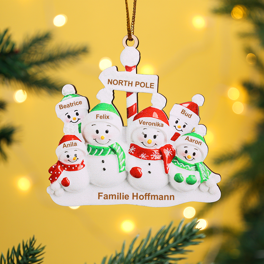 Holz Personalisierte 6 Namen & Text Arktis Schneemann Weihnachtsornament Weihnachtsbaum Anhänger