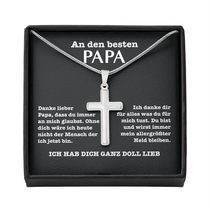 925 Sterling Silber An Den Besten Papa Kreuz Halskette - Ich Hab Dich Ganz Doll Lieb - Vatertag Geschenk mit Nachrichtenkarte