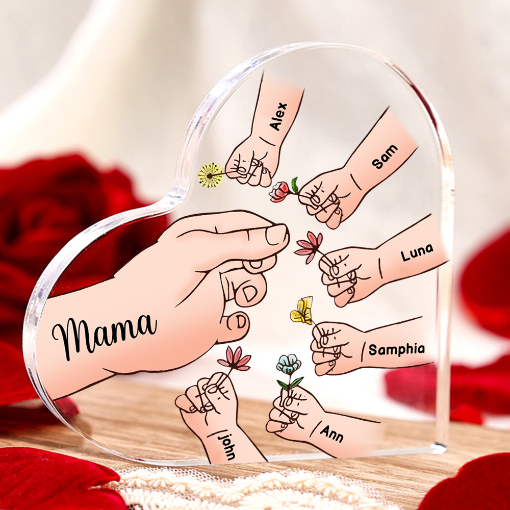 Personalisierte 7 Namen Mama Hand Familie Acryl-Deko Schreibtischdekoration für Mutter