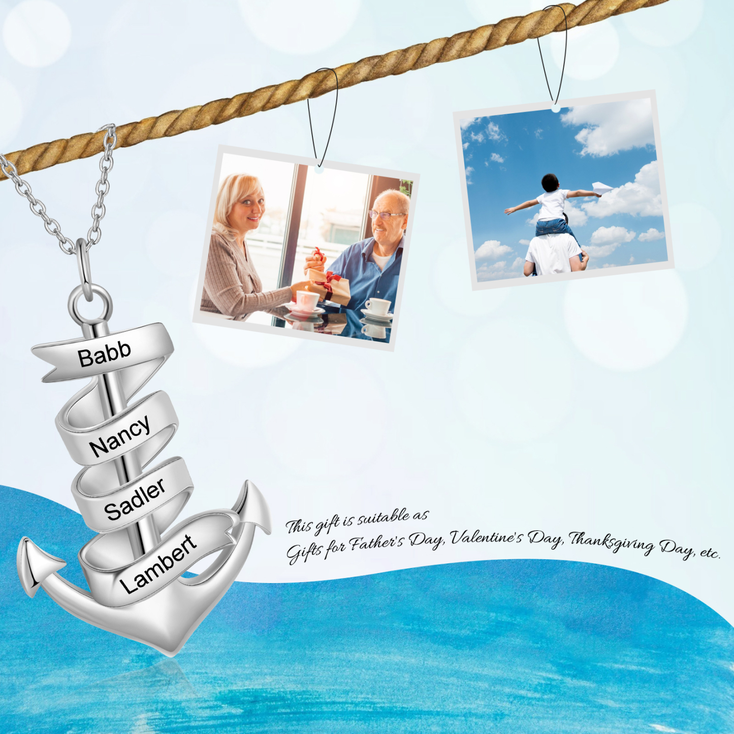 925 Sterling Silber Personalisierte 4 Namen Anker Halskette