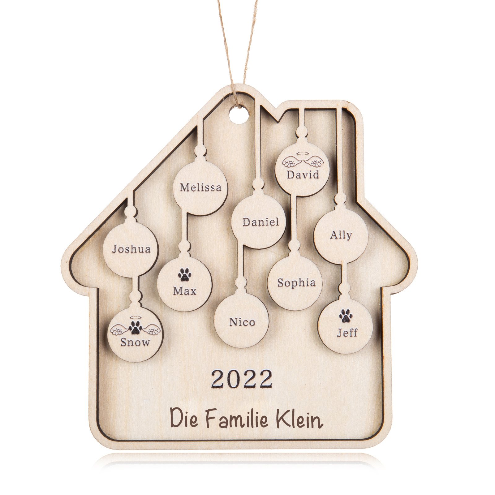 Holz Weihnachtsornament-Personalisiertes 10 Namen Text Jahr Haus Ornament Anhänger 