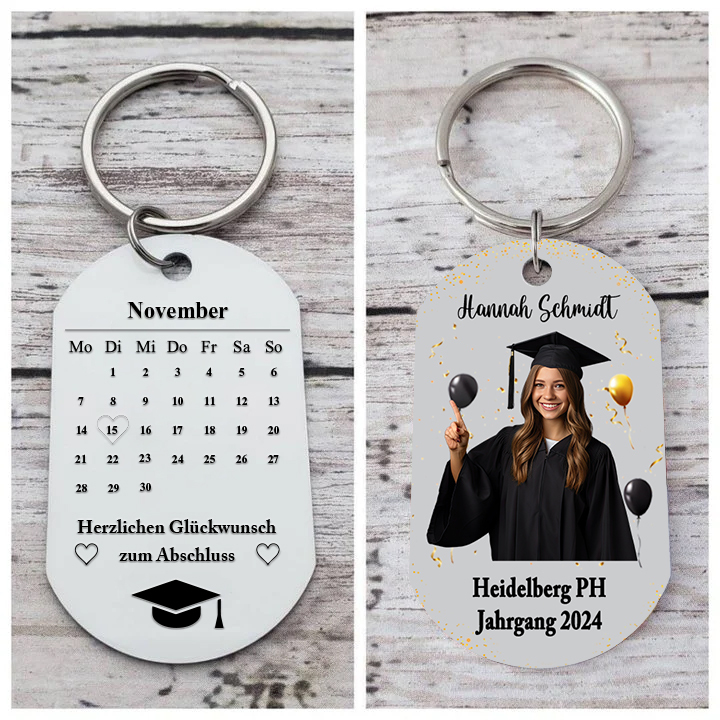 Personalisiertes Foto & Name & 2 Texte & Datum Schlüsselanhänger - Herzlichen Glückwunsch zum Abschluss - Abschluss Wunsch Geschenk