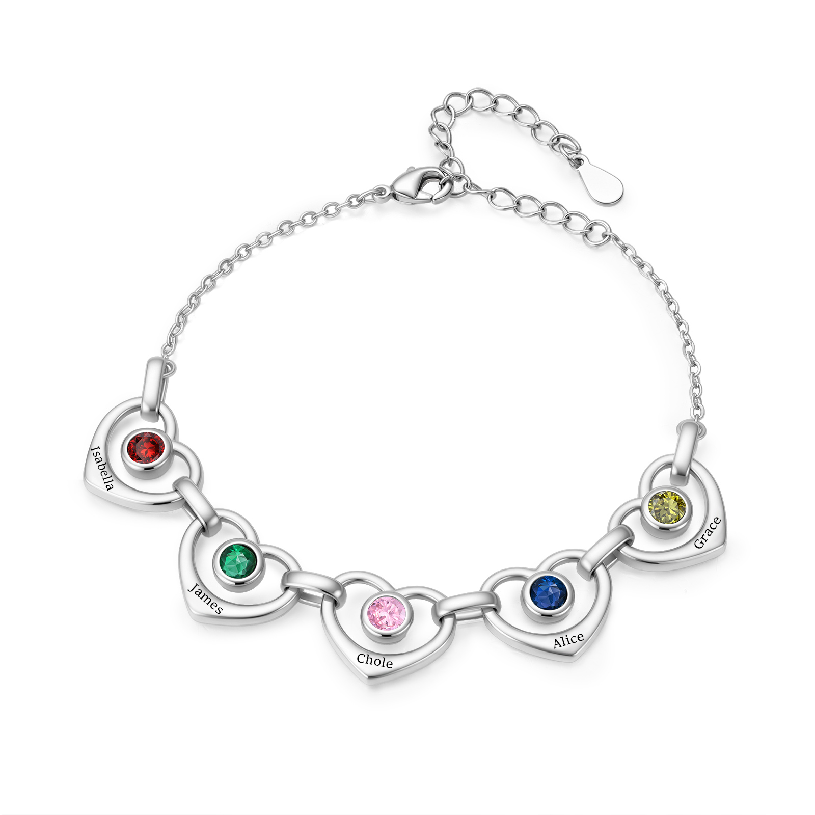 Personalisiertes Armband mit verschlungenen Herzen 1 bis 5 Namen und Geburtssteinen Geschenk für Mama oder Freundin