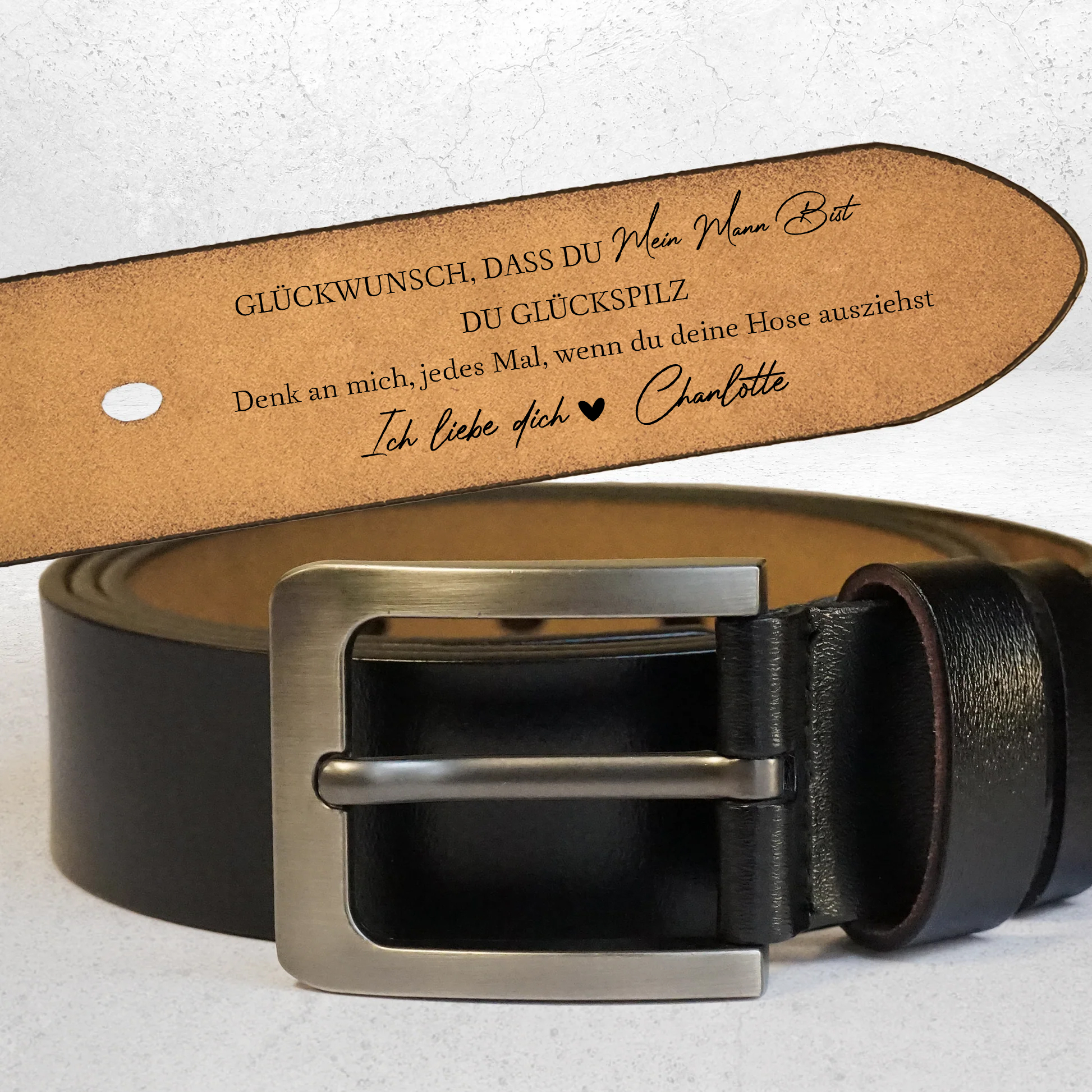 Personalisierter 1 Name Braun Herrn Ledergürtel - Glückwunsch, dass du mein Mann bist, du Glückspilz - Geschenk für Ehemann/Freund