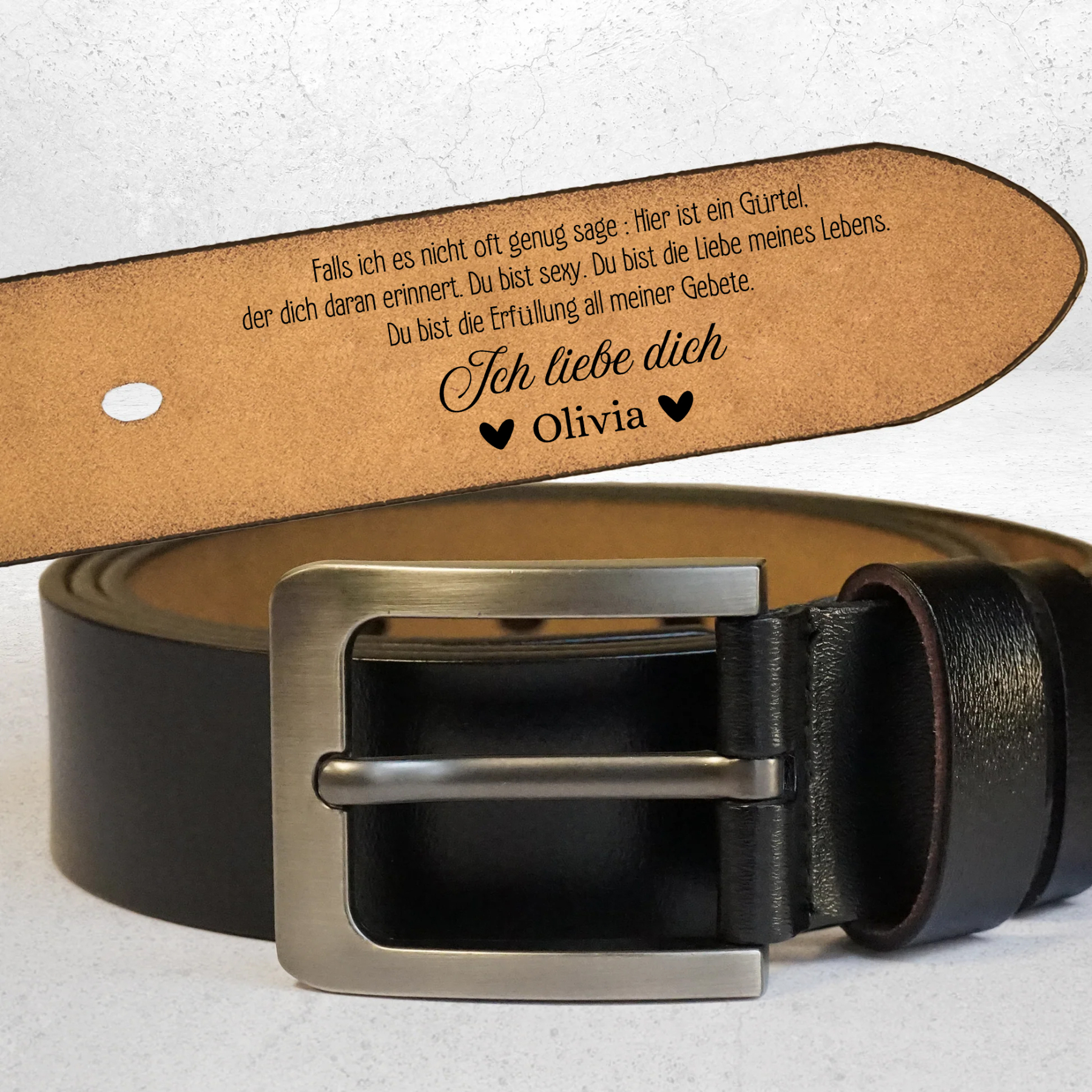 Personalisierter 1 Name Schwarz Braun Herren Ledergürtel - Ich liebe dich - Geschenk für Ehemann/Freund