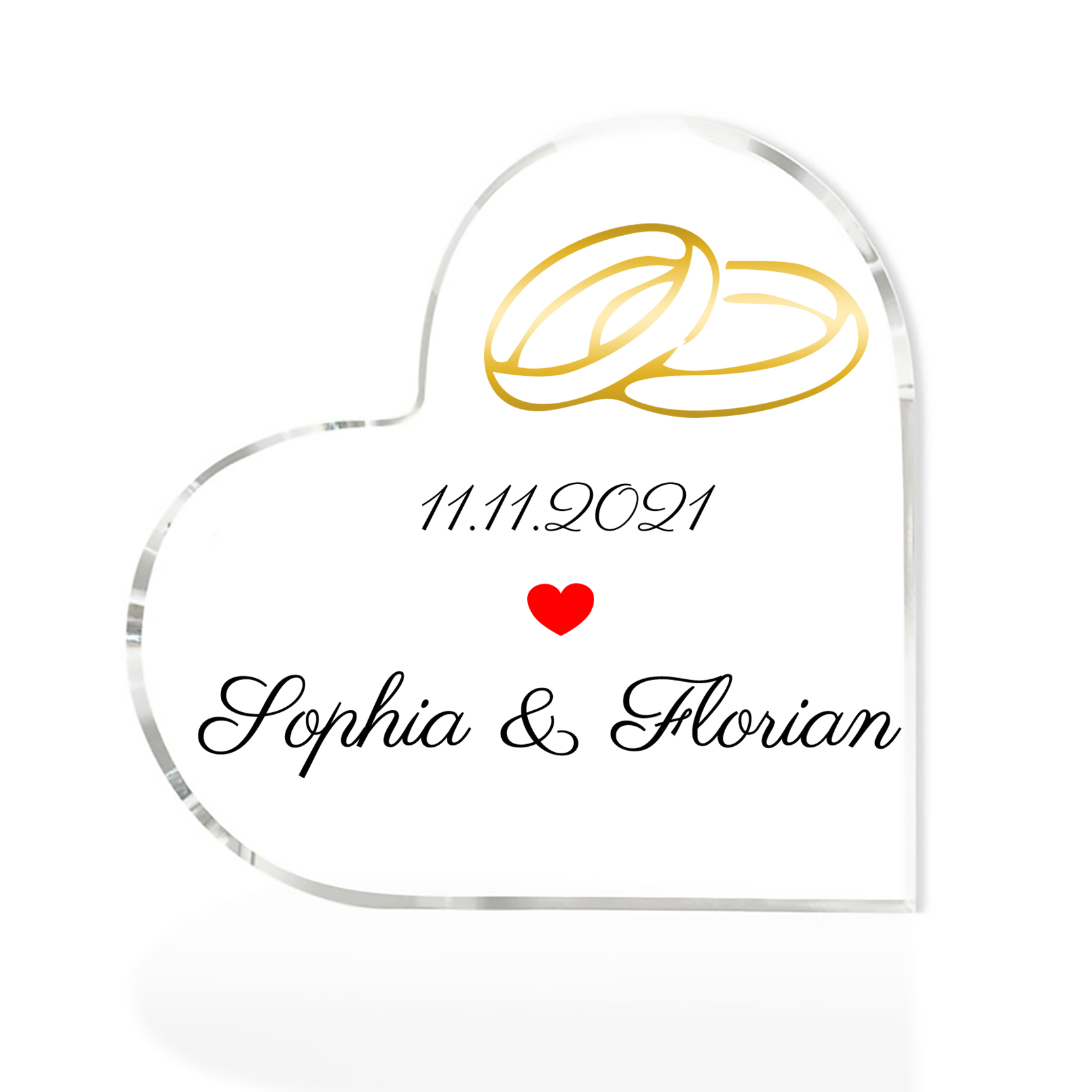 Personalisierte 1 Text Acryl-Deko Paar Ringe Schreibtischdekoration Hochzeitstag Geschenk für Paar