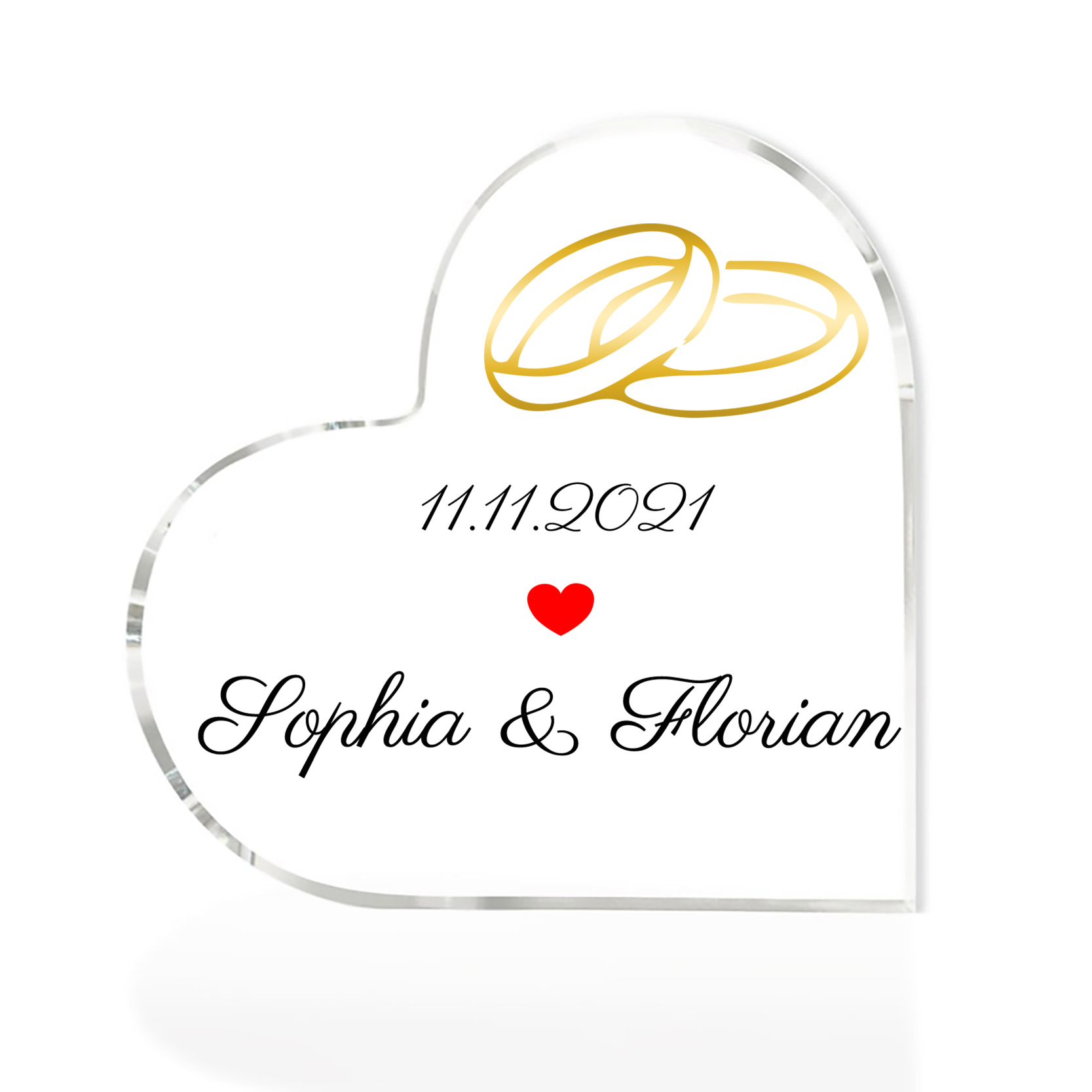 Personalisierte 1 Text Acryl-Deko Paar Ringe Schreibtischdekoration Hochzeitstag Geschenk für Paar