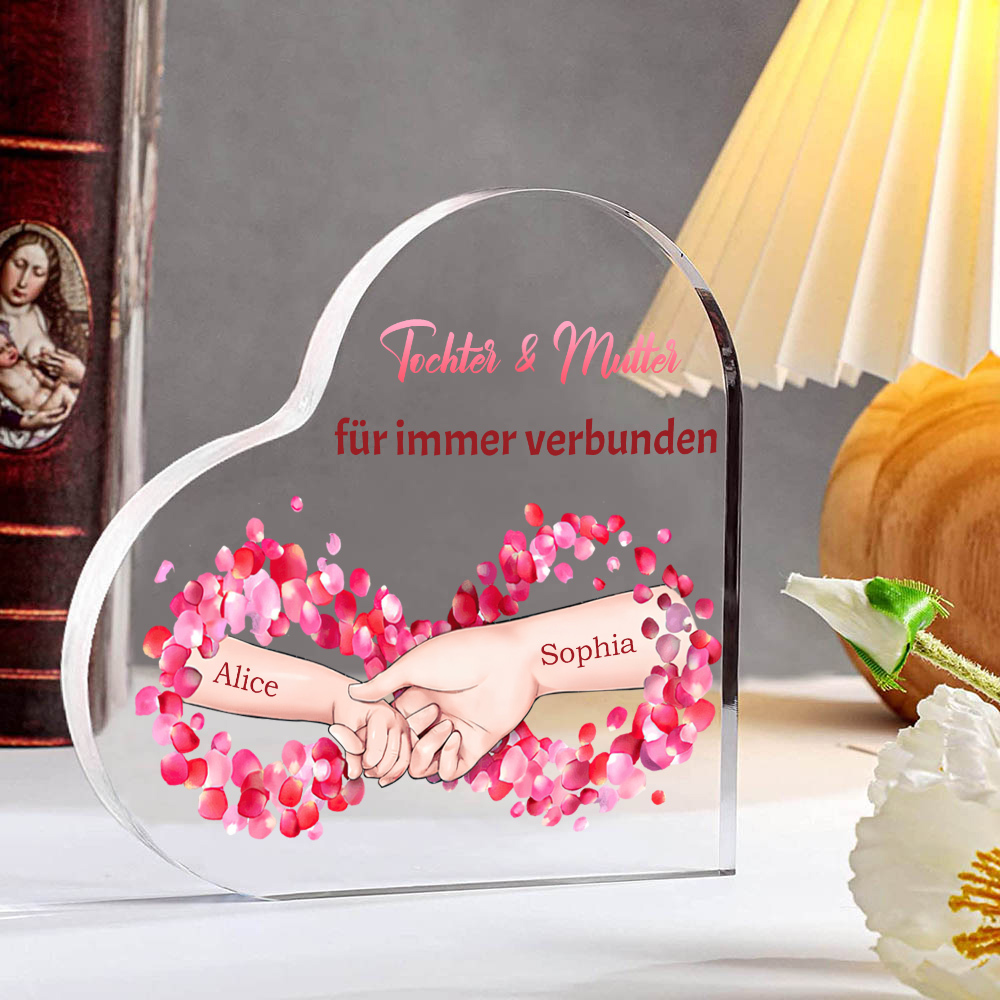 Personalisierte 2 Namen Acryl-Deko - Tochter und Mutter für immer verbunden - Schreibtischdekoration für Mutter