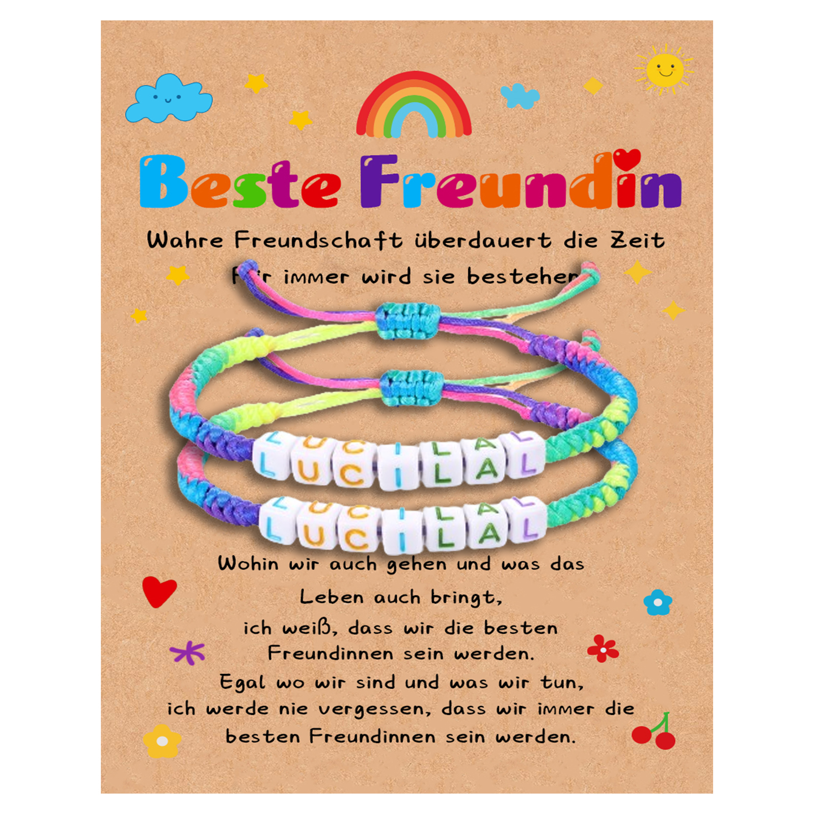 Personalisierte 2 Namen Acryl Perle Kinder Armbänder Set-Beste Freundin-Geschenk mit Nachrichtenkarte