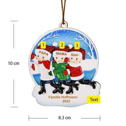 Holz Personalisierte 3 Namen & Text Eislaufen Rund Weihnachtsornament Weihnachtsbaum Anhänger