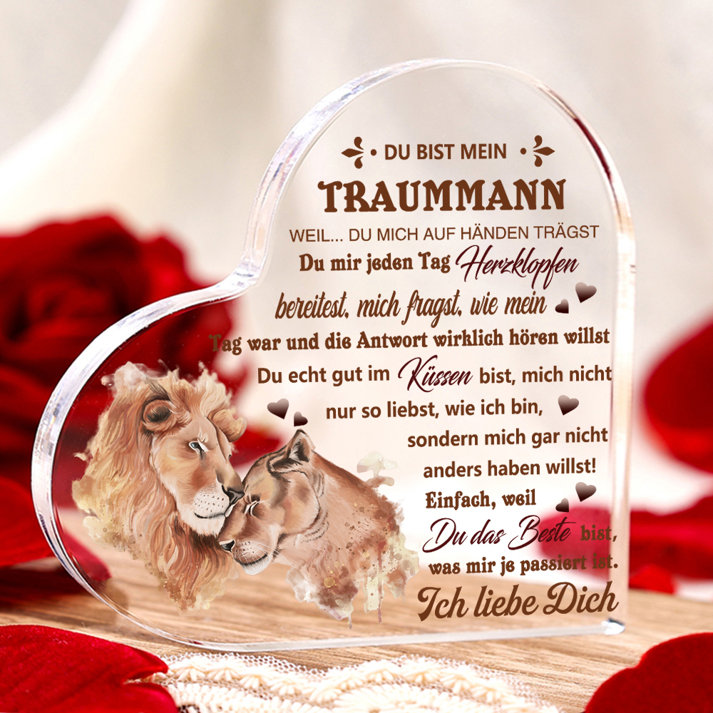 Herz Acryl-Deko Du bist mein Traummann Schreibtischdekoration Jubiläumsgeschenk für Paar
