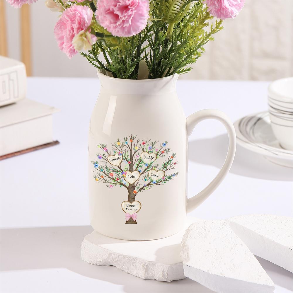 Personalisierte 4 Namen & Text Blume Familienbaum Vase