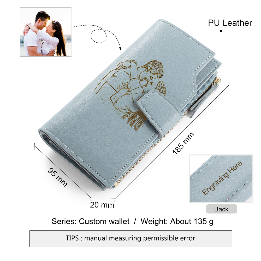 Frauen Lang Personalisierte Foto Geldbörse Gravierte Brieftasche