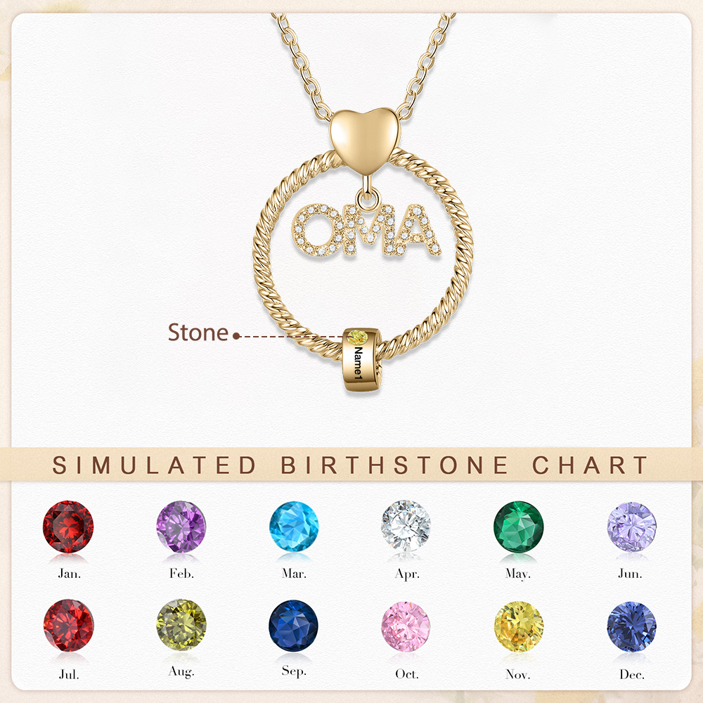 Personalisierter 1 Name Gravur "OMA" Halskette mit 1 Geburtsstein