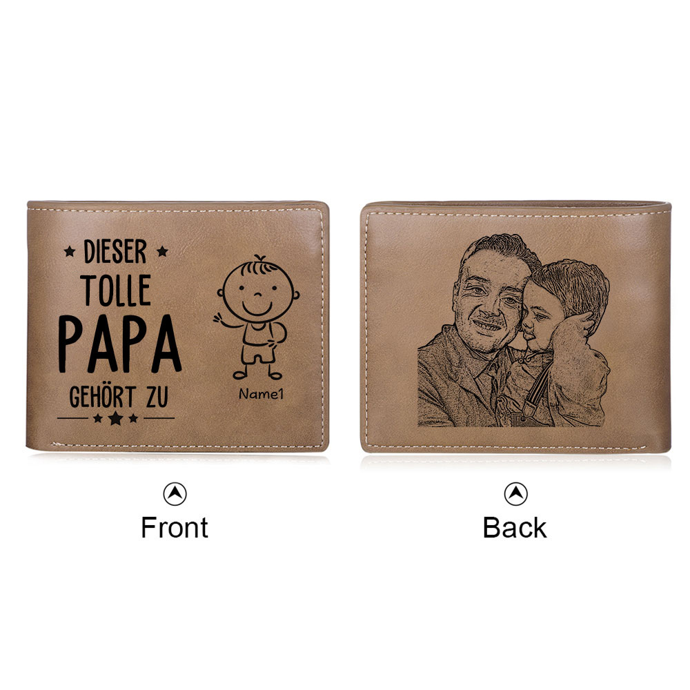Personalisierte 1 Name & Foto-Dieser tolle Papa gehört  PU Leder Kurze Geldbörse für Vater