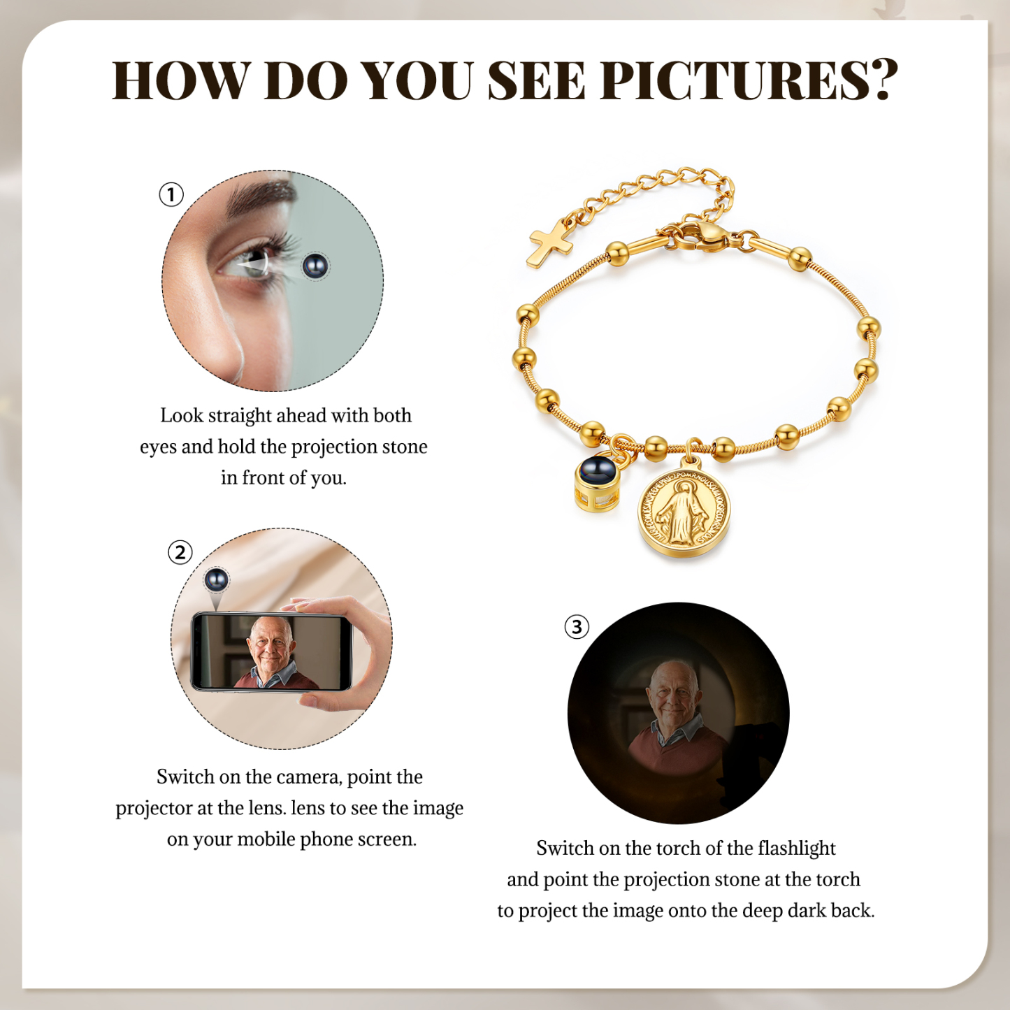 Jungfrau Maria personalisiertes Foto-Projektionsarmband