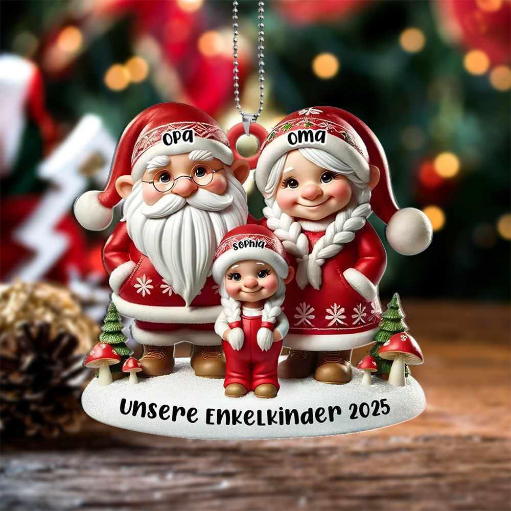 3D Weihnachtsanhänger (Christbaumanhänger) personalisiert mit Namen & Jahr & Wunschtext – Geschenk für Großeltern