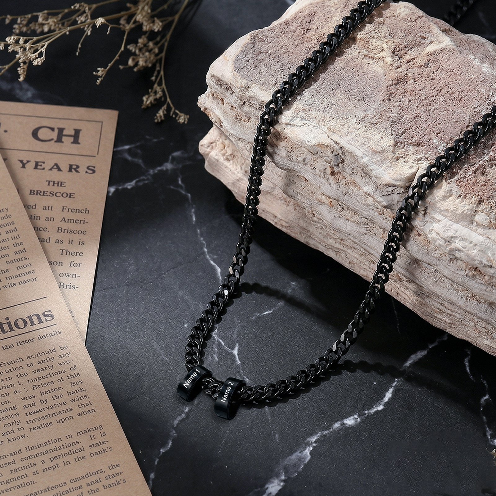 Personalisierte Herrenkette aus Edelstahl mit 2 bis 5 Namensperlen für Herren Papa Ehemann