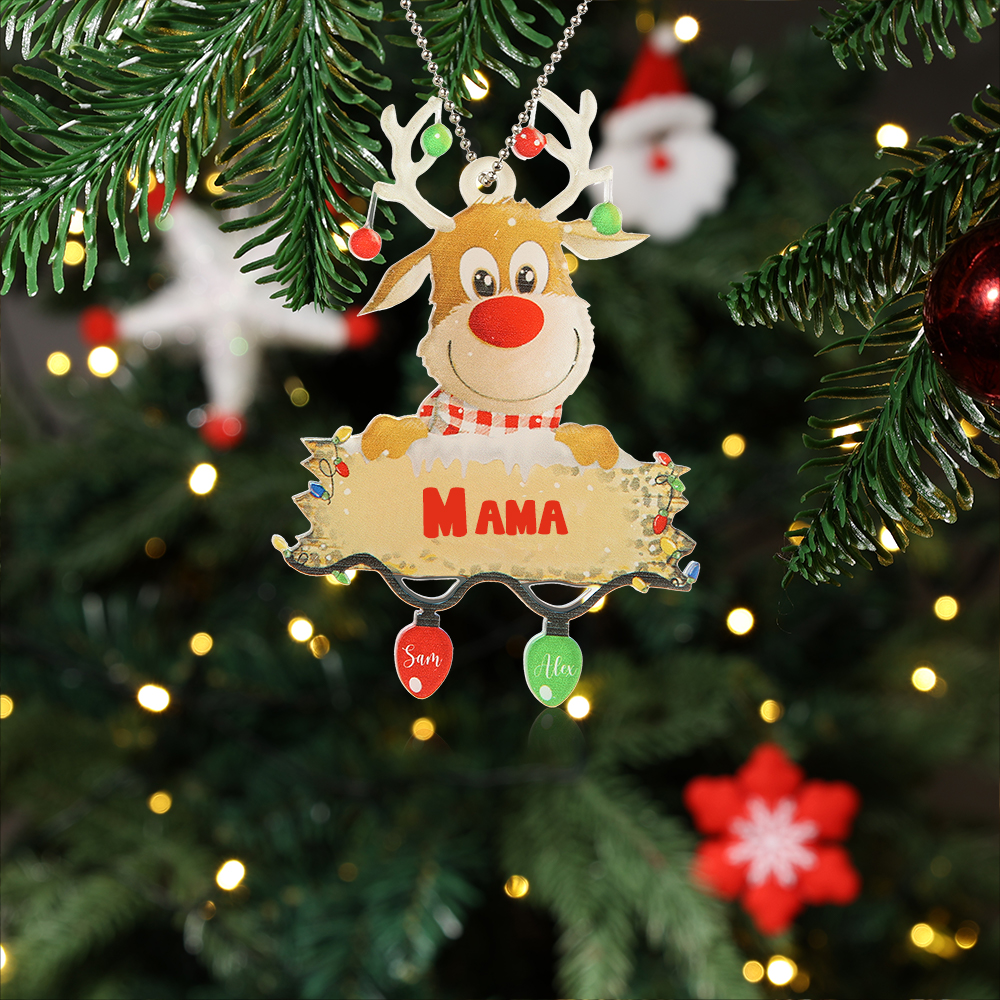 Acryl Personalisierte 2 Namen & Text Rentier Weihnachtsornament Weihnachtsbaum Anhänger