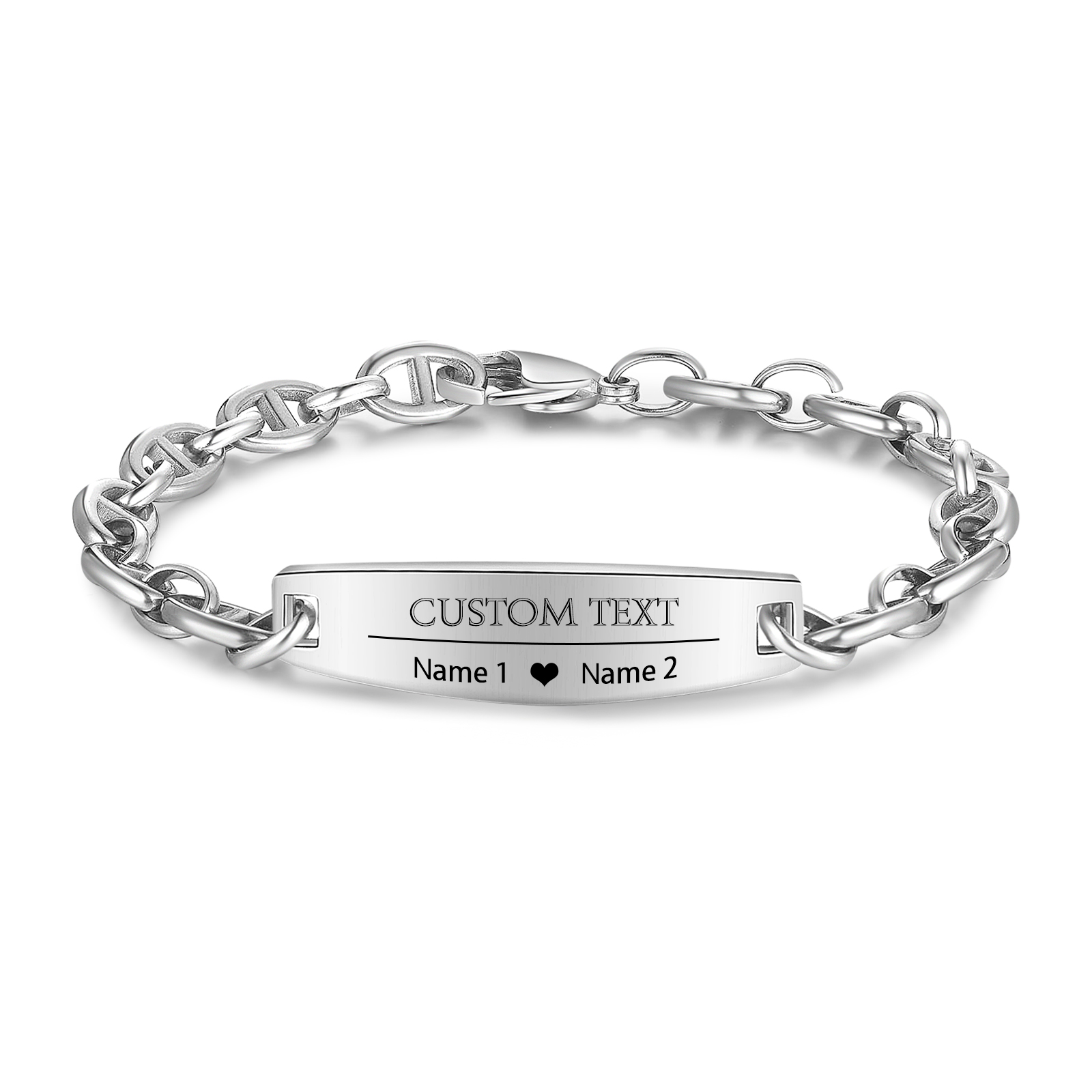 Herren Armband-Personalisiertes 2 Namen & Text Edelstahl Armband 