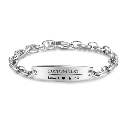 Herren Armband-Personalisiertes 2 Namen & Text Edelstahl Armband 