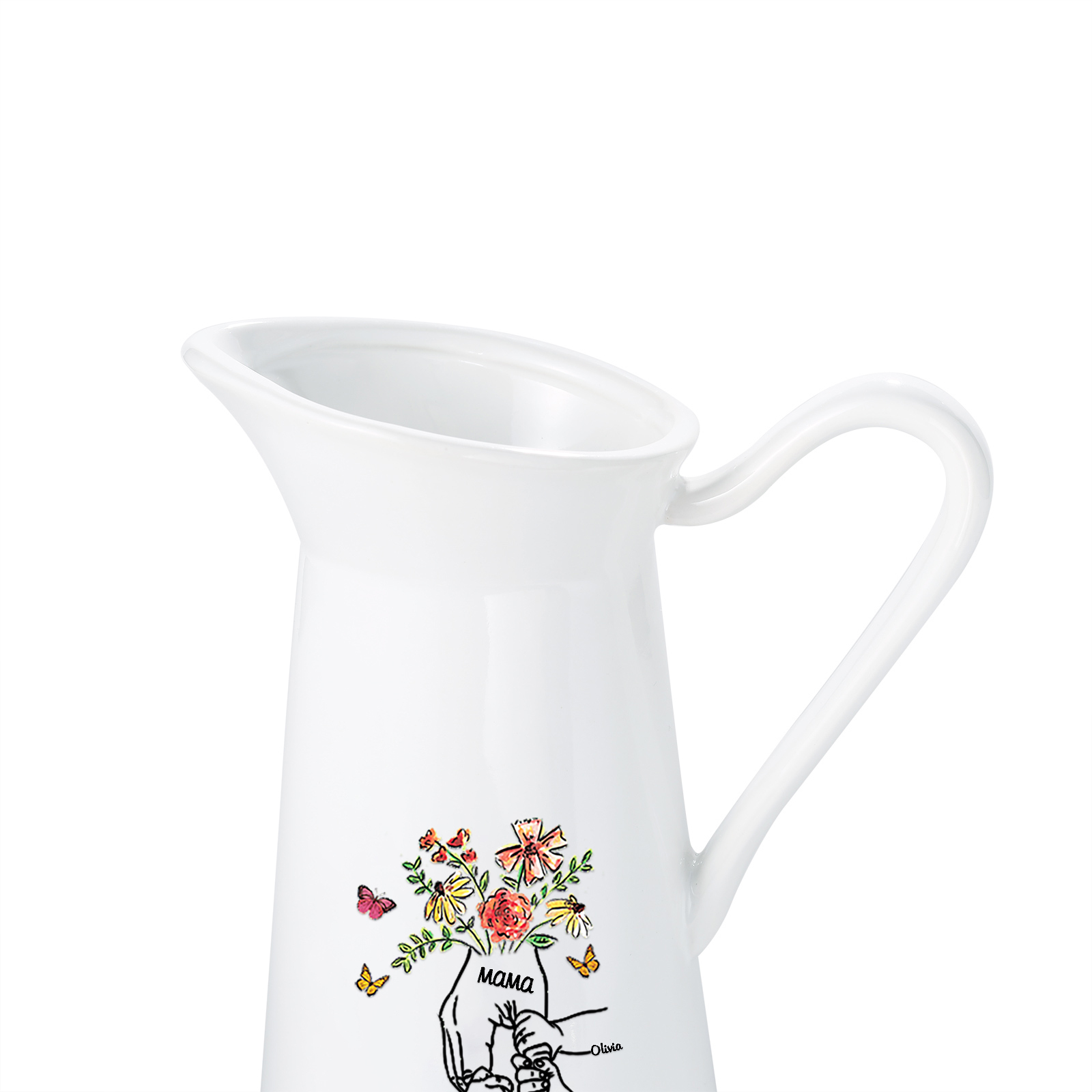 Personalisierte 3 Namen & Text Blumen Hand Gießvase mit Henkel Familie Vase