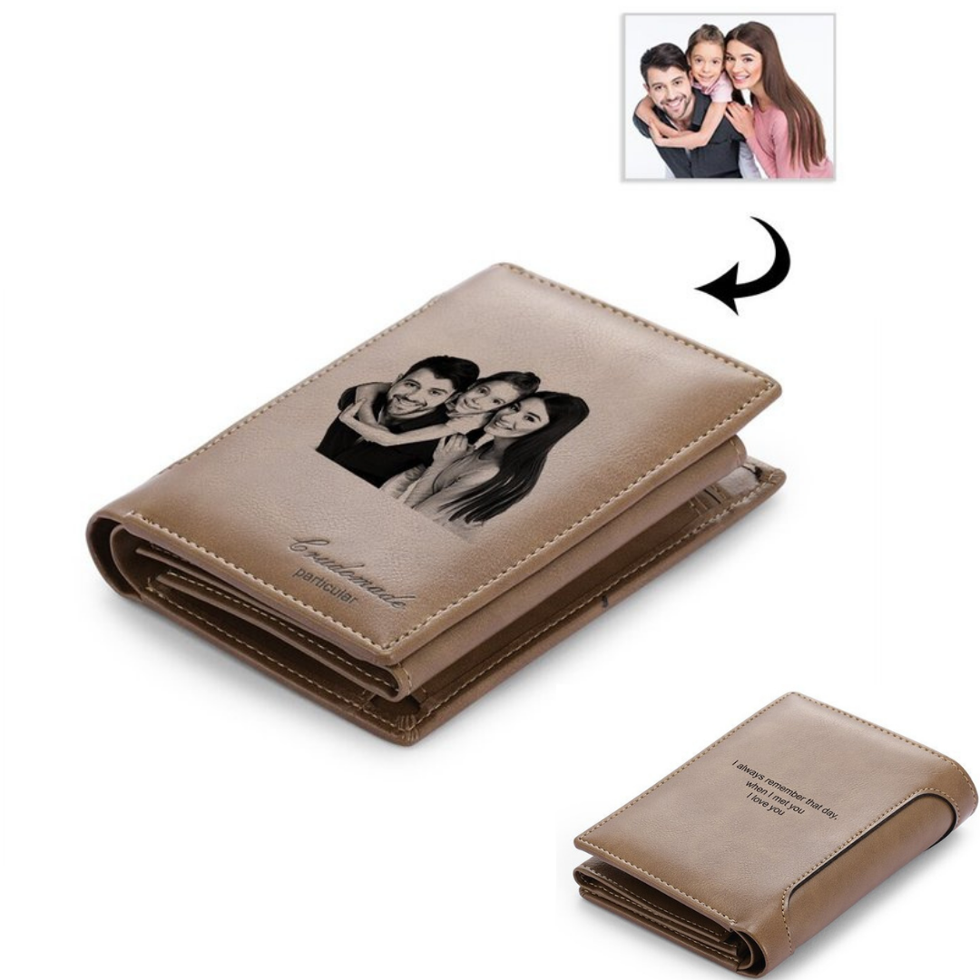 Benutzerdefinierte Inschrift Foto & Text Brieftasche Leder Geldbörse für Männer Große Kapazität Weihnachtsgeschenk