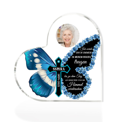 Personalisiertes Foto & Name & Jahr Acryl-Deko-Ich werde dich immer im Herzen tragen-Trauer Schreibtischdekoration