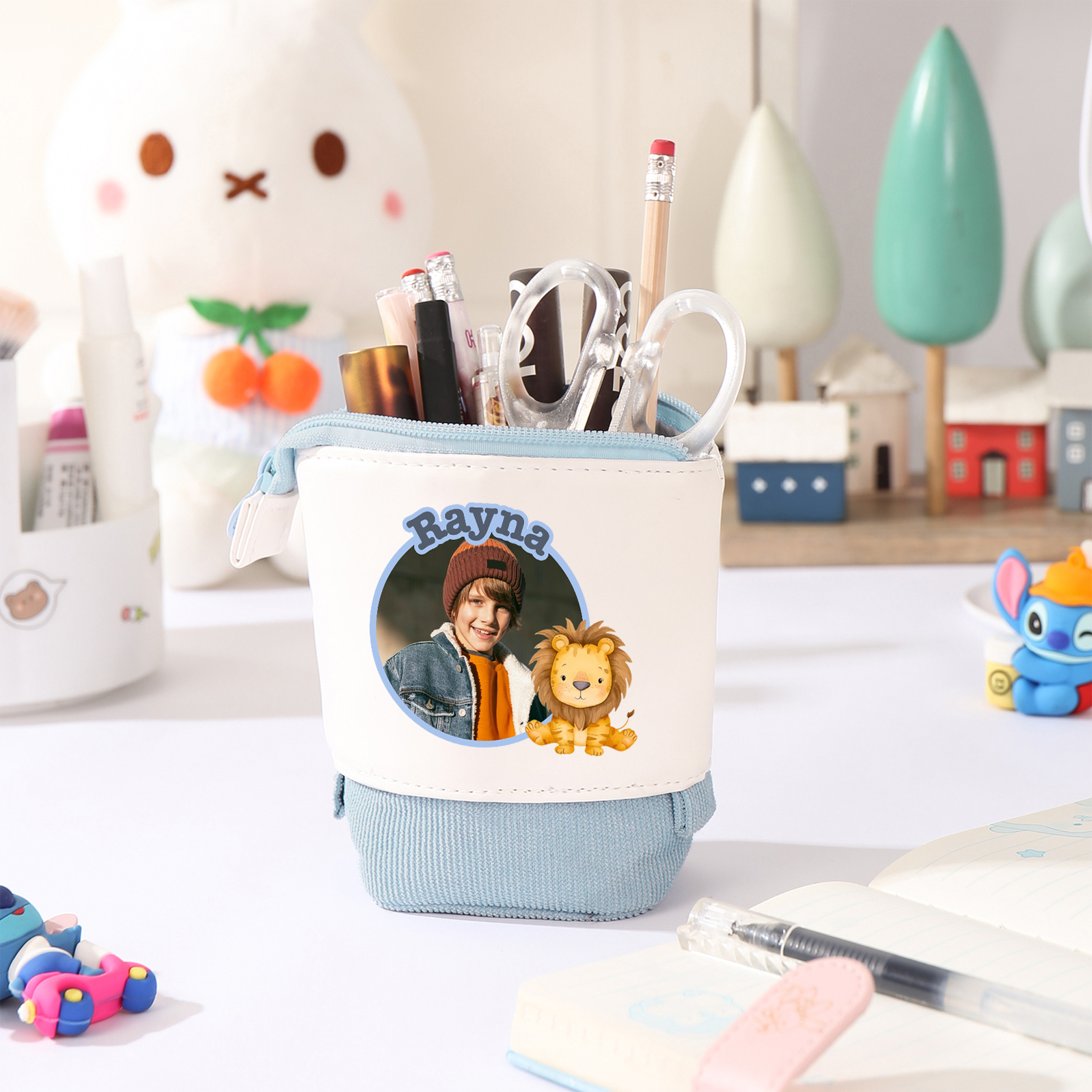 Personalisierter Name & Foto & Tiertyp Leinwand PU-Leder Stifteetui Stifttasche