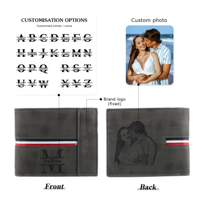 Personalisierte Foto & Name & 1 Buchstabe PU Leder Geldbörse