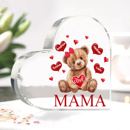 Personalisierte 4 Namen & Text Teddybär Herz Familie Acryl-Deko Schreibtischdekoration für Mutter