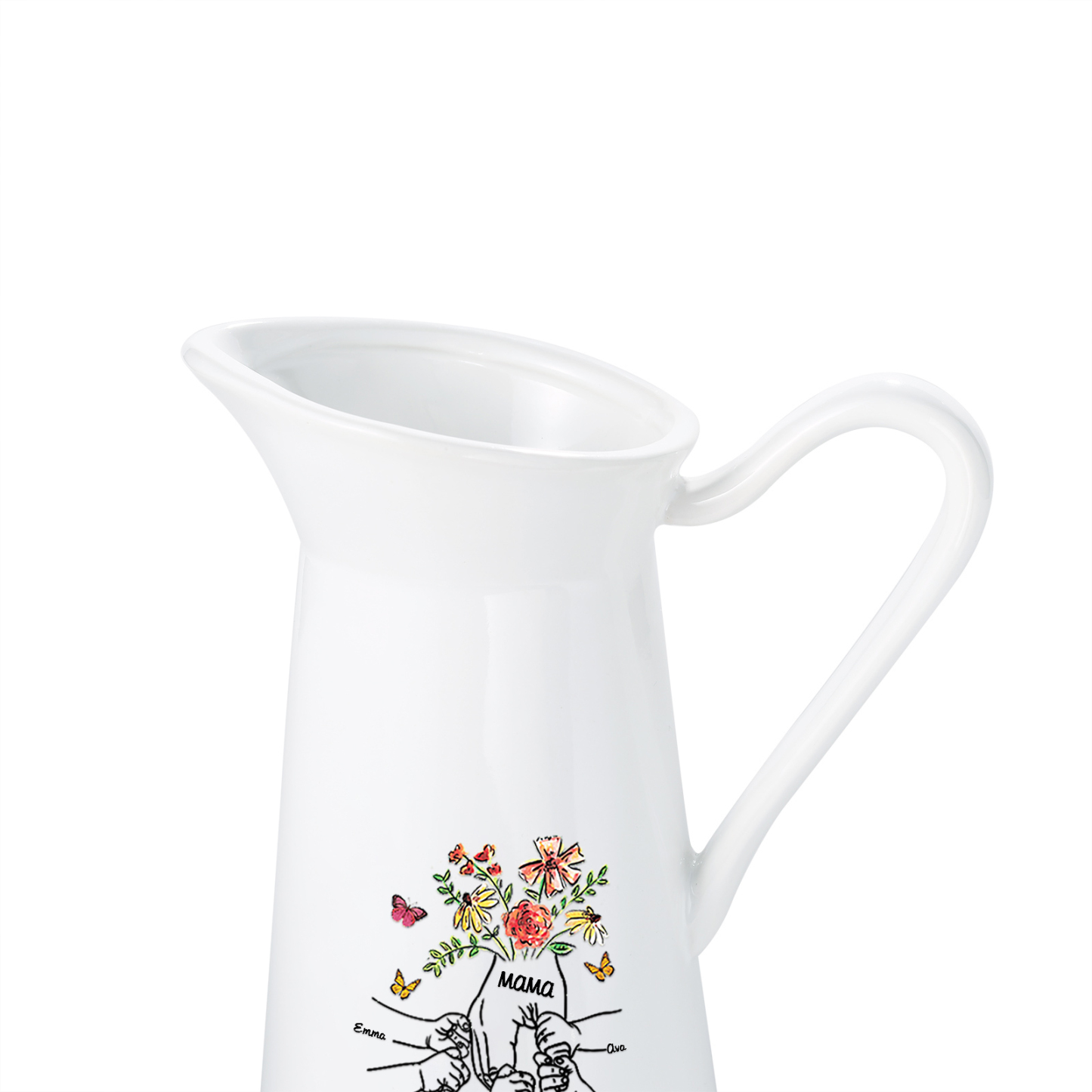 Personalisierte 8 Namen & Text Blumen Hand Gießvase mit Henkel Familie Vase