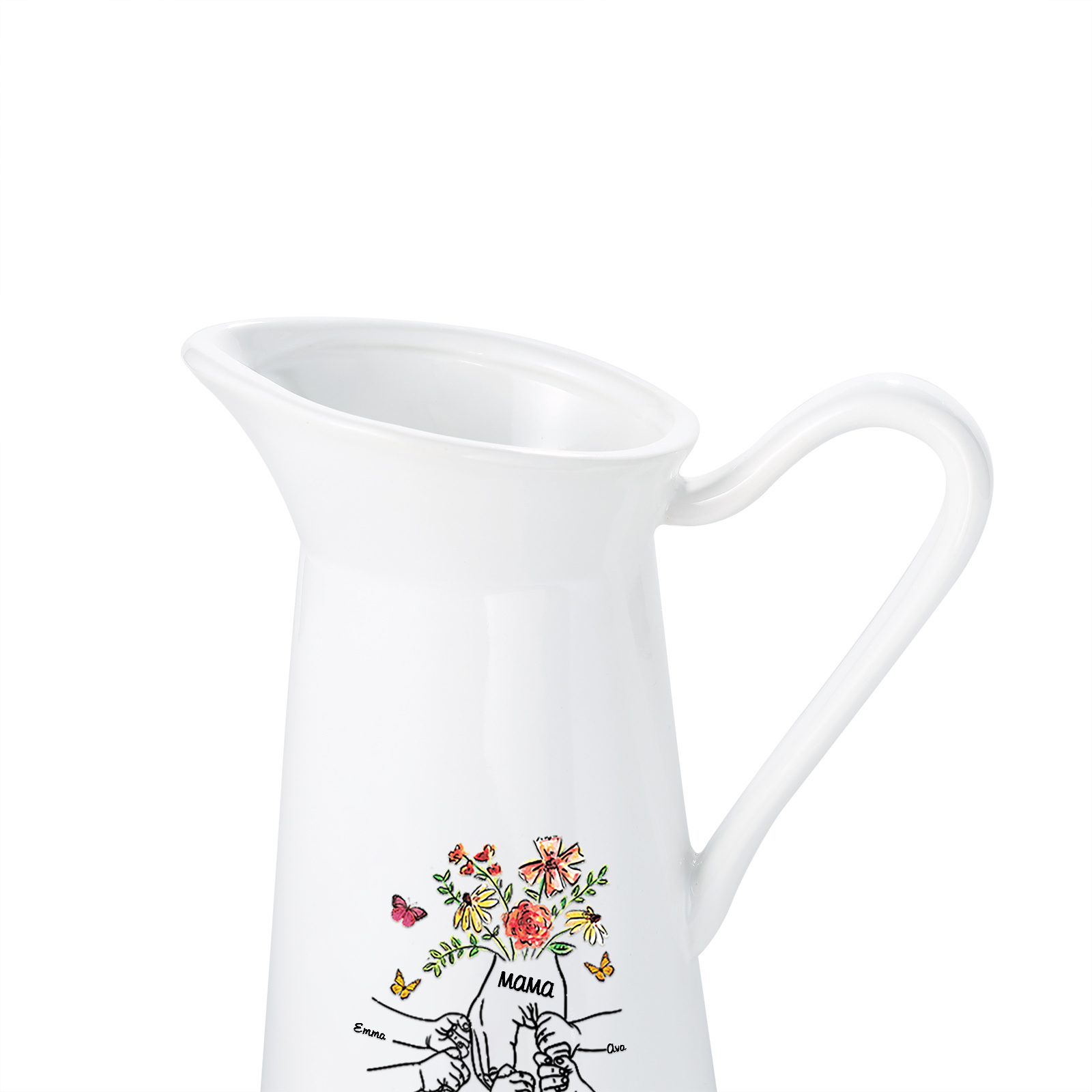 Personalisierte 8 Namen & Text Blumen Hand Gießvase mit Henkel Familie Vase