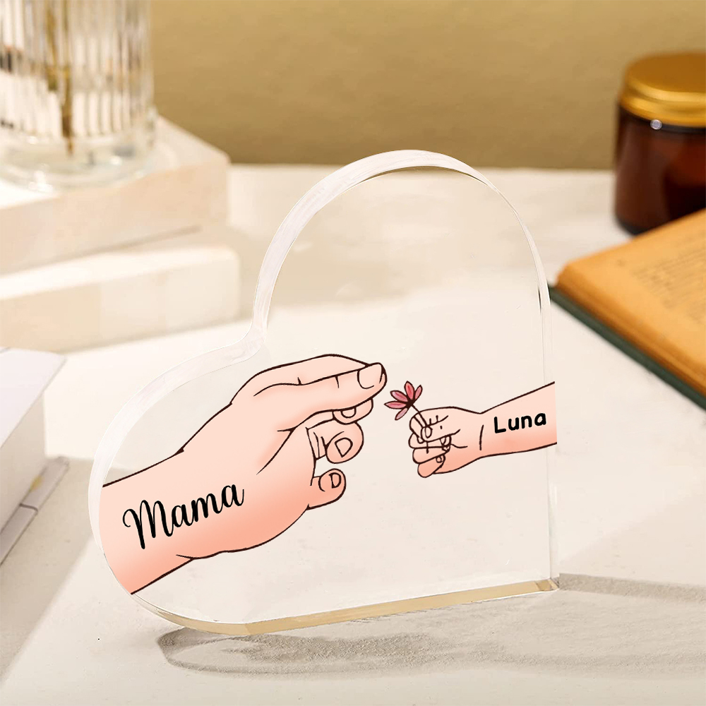 Personalisierte 2 Namen Mama Hand Familie Acryl-Deko Schreibtischdekoration für Mutter