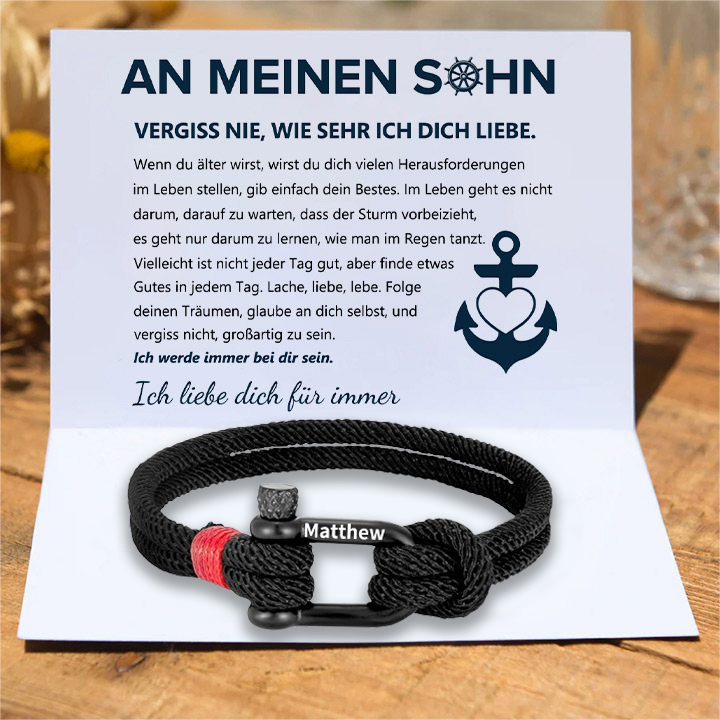 Herren Personalisierter 1 Name Edelstahl Hufeisenschnalle Handseil Armband-An meinen Sohn Glaube an dich selbst-Geschenk mit Nachrichtenkarte