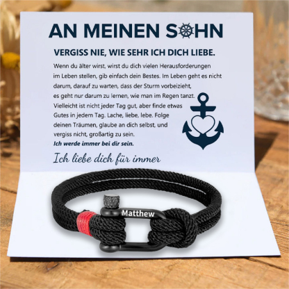 Herren Personalisierter 1 Name Edelstahl Hufeisenschnalle Handseil Armband-An meinen Sohn Glaube an dich selbst-Geschenk mit Nachrichtenkarte