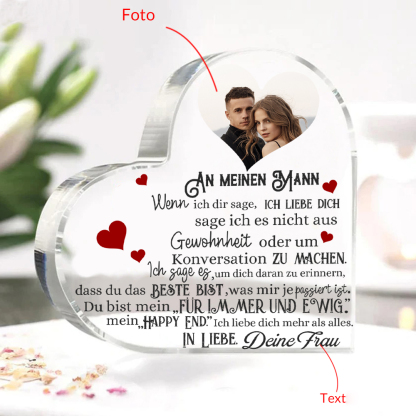 Personalisiertes Foto & Text Acryl-Deko-An meinen Mann-Schreibtischdekoration für Paar