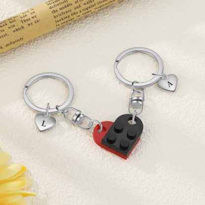 Personalisierbare 2 Buchstaben Herz Bausteine Paar Metall-Schlüsselanhänger