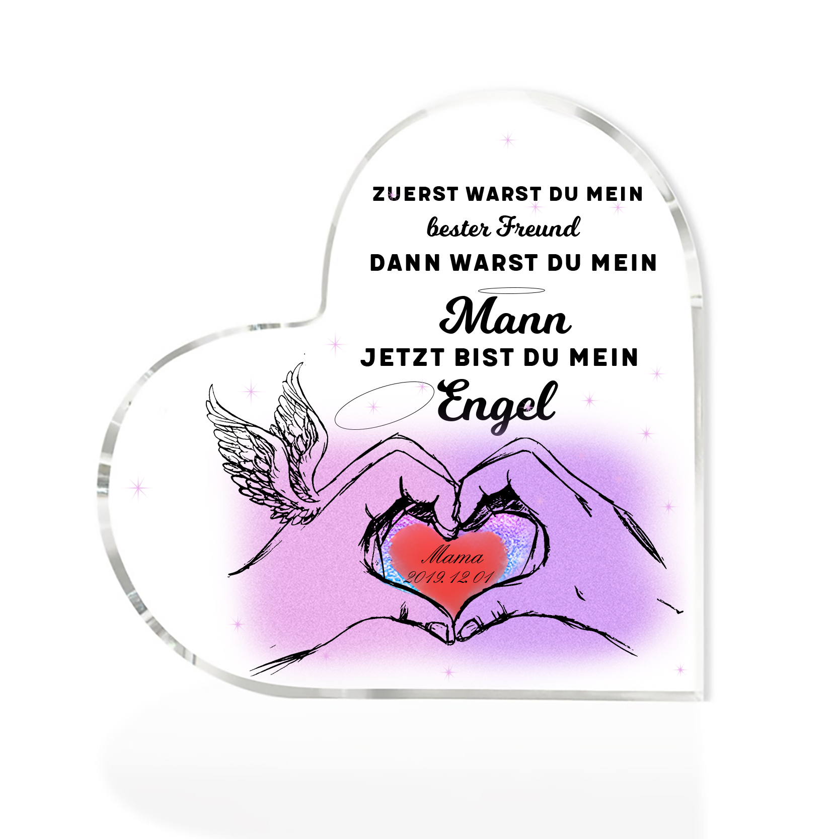 Personalisierter Name & Datum Acryl-Deko-Jetzt bist du mein Engel-Trauer Schreibtischdekoration für Mann