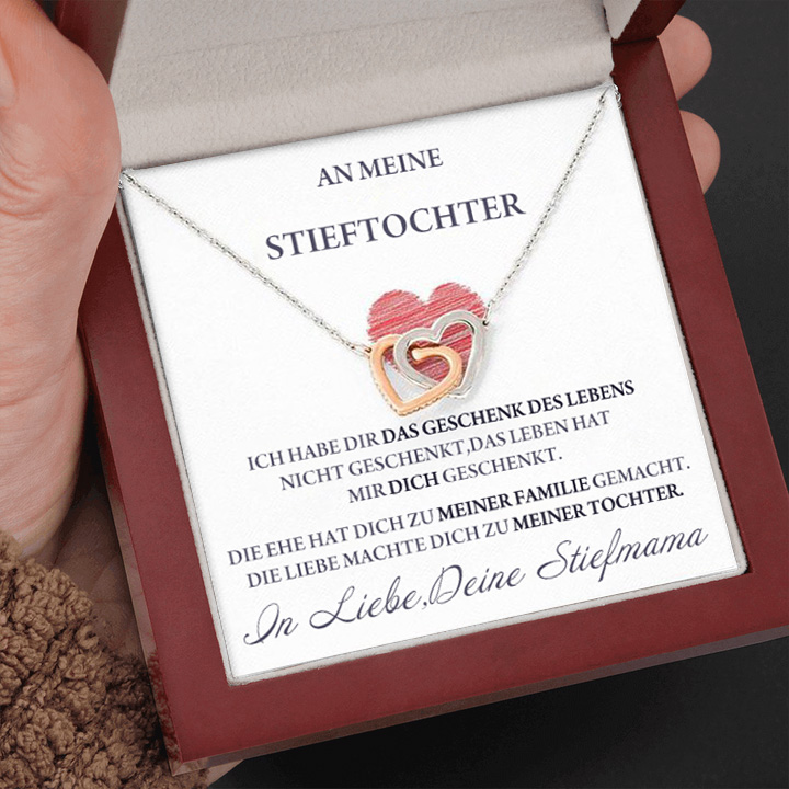 S925 Silber Herz Halskette - An Meine Stieftochter von Stiefmama - Geschenk mit Nachrichtenkarte