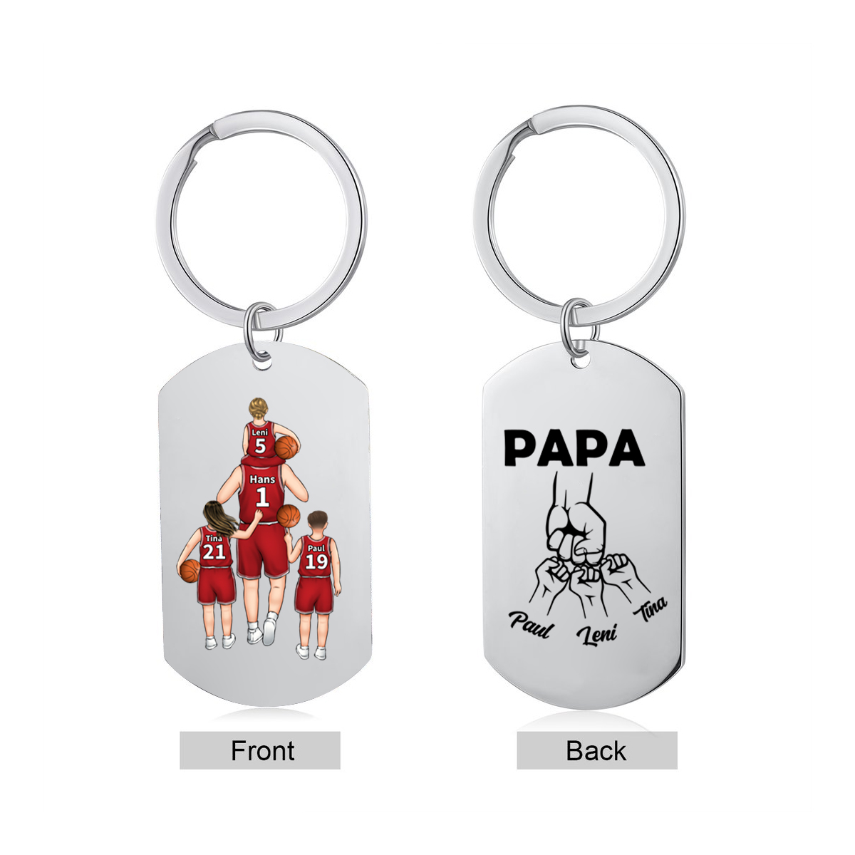 Personalisierbarer 2-4 Namen Fauststoß Familie Basketball-Mannschaft Schlüsselanhänger-Geschenk für Vater