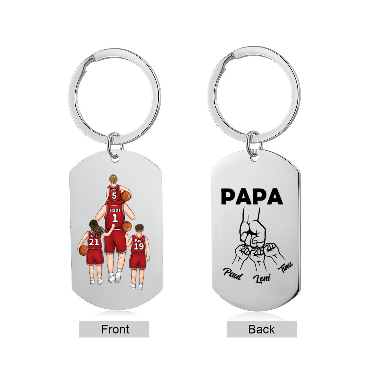 Personalisierbarer 2-4 Namen Fauststoß Familie Basketball-Mannschaft Schlüsselanhänger-Geschenk für Vater