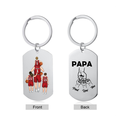Personalisierbarer 2-4 Namen Fauststoß Familie Basketball-Mannschaft Schlüsselanhänger-Geschenk für Vater