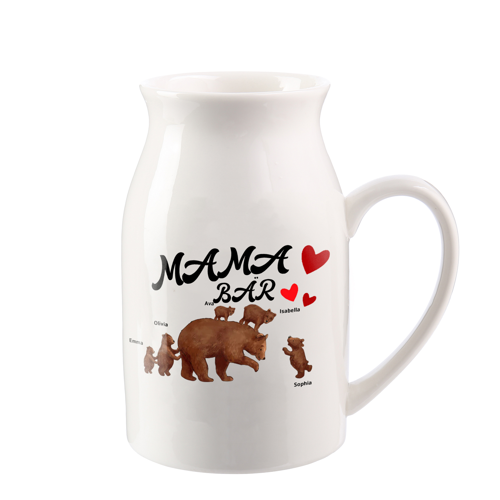 Personalisierte 5 Namen & Text Familie Bär Vase