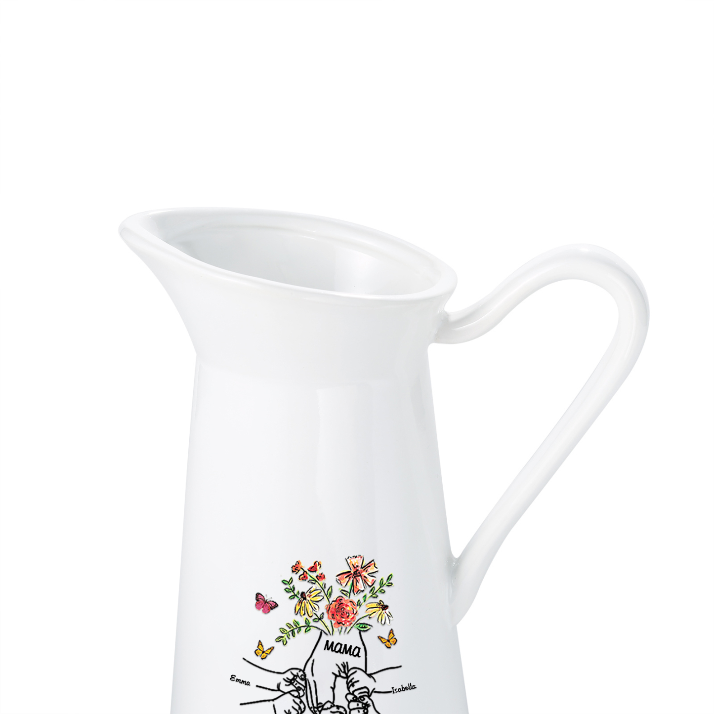 Personalisierte 5 Namen & Text Blumen Hand Gießvase mit Henkel Familie Vase