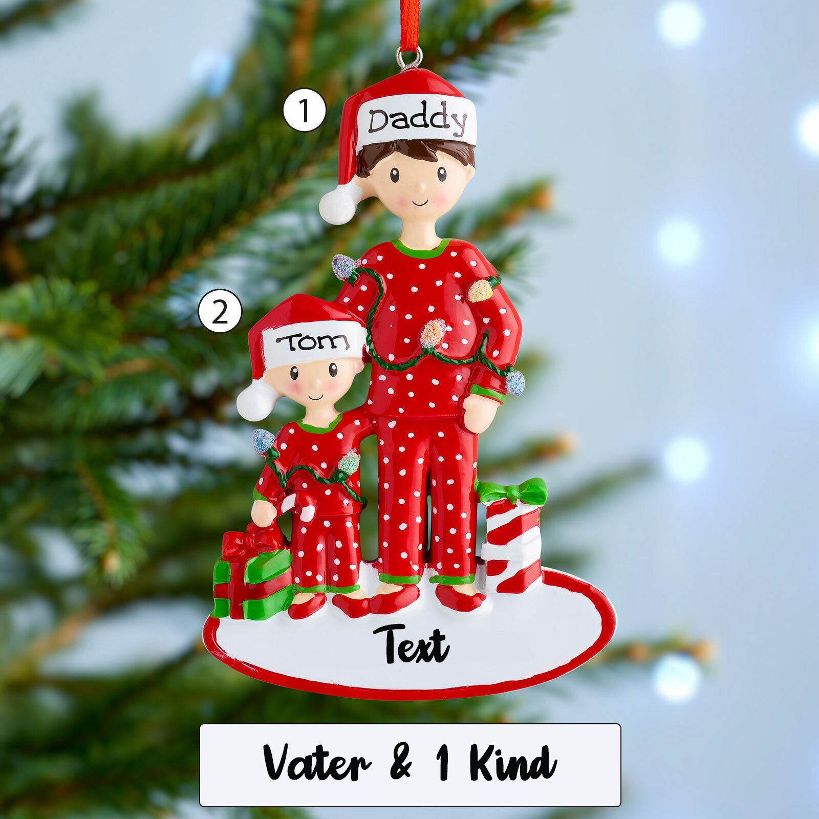 Holz Weihnachtsornament-Personalisierte 2 Namen Text Weinhachten Vater & Kind-Kostüm Ornament